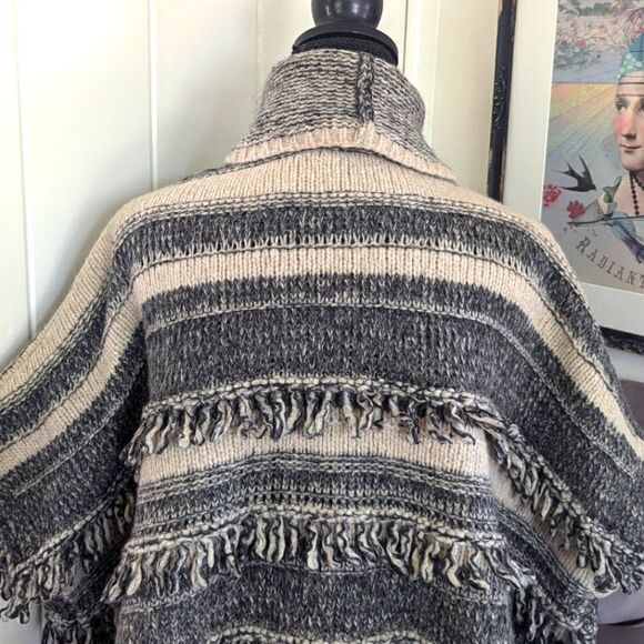 Max & Co S Knit Fringe Wool Mohair Poncho Sweater Western Lagenlook Countryside - Picture 6 of 9
